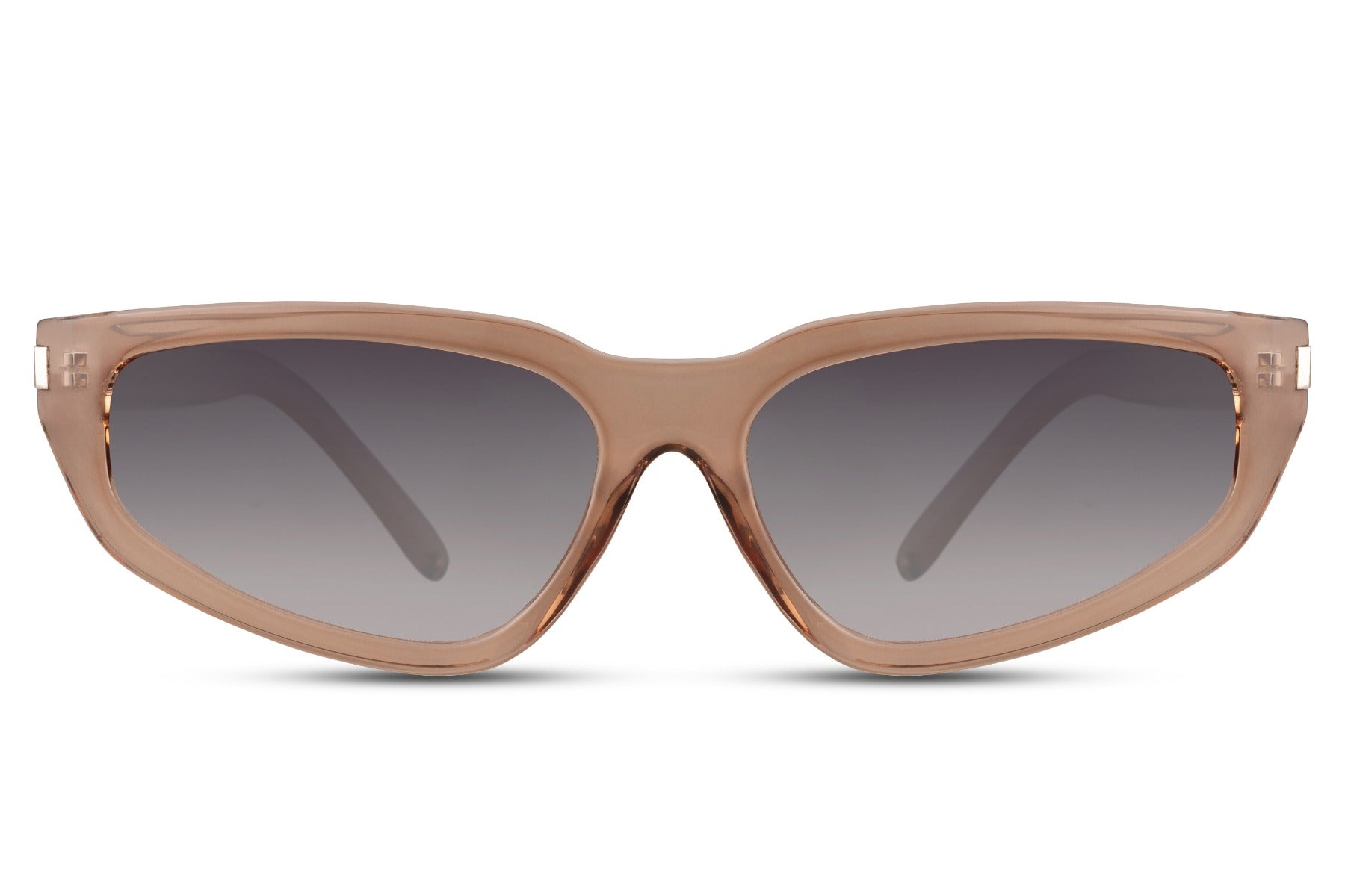 Taupe visor wrap party sunglasses with light grey lens — the everyday crossover frame for men and women, equally at home on a Swiss mountain weekend or a Shoreditch rooftop, UV400 protection