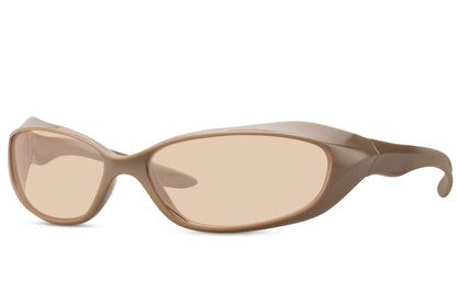 sand frame visor wrap sunglasses with amber lens — laid-back boho style meets architectural wrap silhouette, unisex eyewear for beach trips, festivals and everywhere the dress code is written in sunshine | Sunglass Station