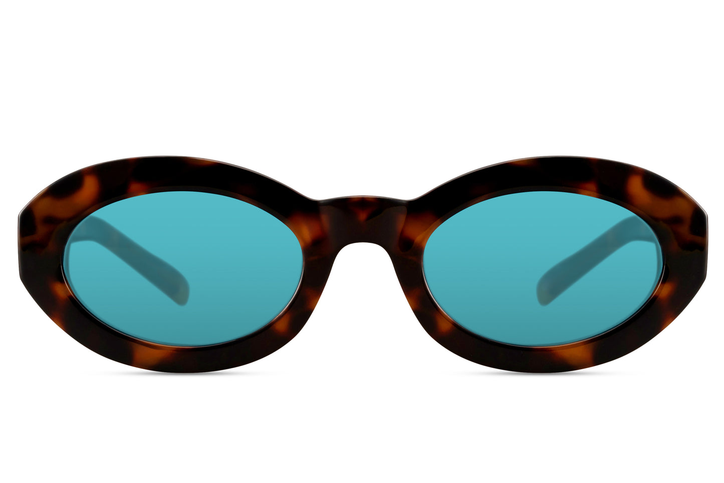Women's bold geometric oval sunglasses with tortoiseshell recycled frame and teal polycarbonate lens – chunky statement shades for summer festivals and city street style, Sunglass Station free UK and Europe shipping