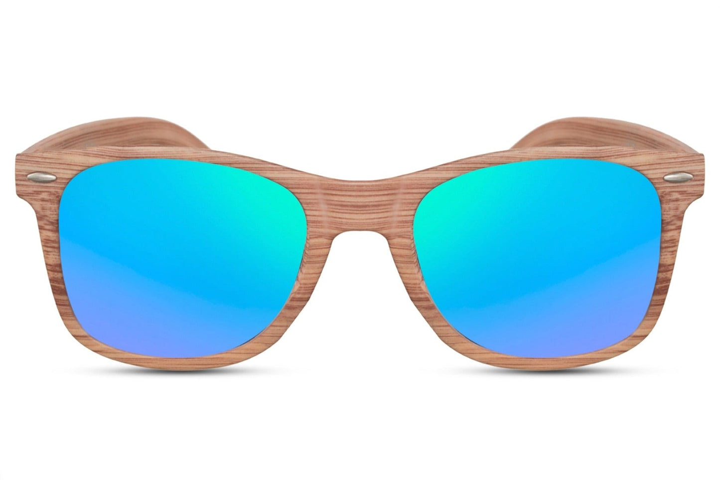 wood frame mirrored wayfarer sunglass with uv protection