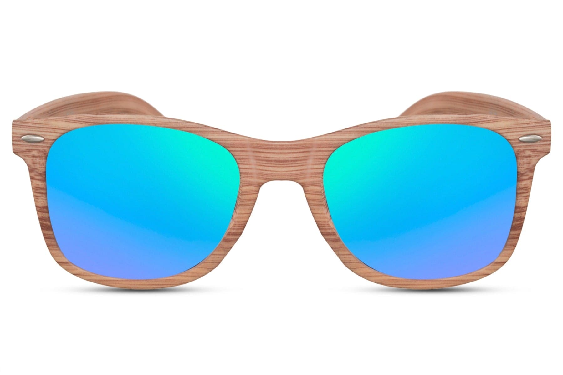wood frame mirrored wayfarer sunglass with uv protection