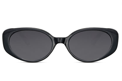 Y2K bold oval sunglasses with black polycarbonate frame and dark smoke UV protection lens – bold minimalist retro round shades for going out and urban street style, Sunglass Station free UK and Europe shipping