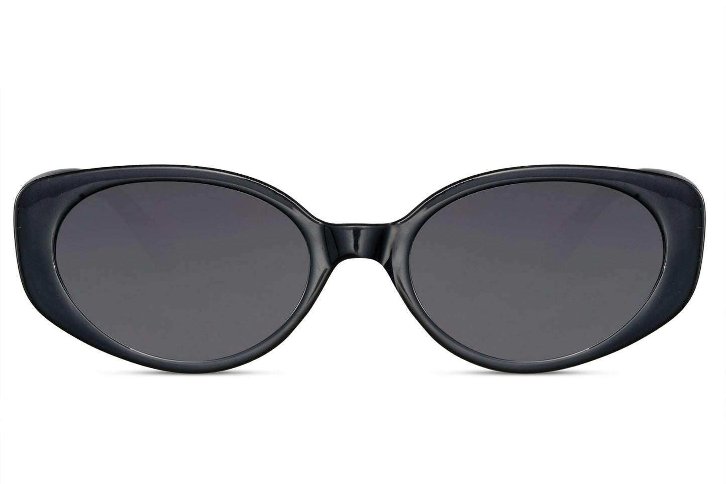 Y2K bold oval sunglasses with black polycarbonate frame and smoke grey UV protection lens – sleek retro round shades for everyday city wear and street style, free delivery across UK and Europe from Sunglass Station