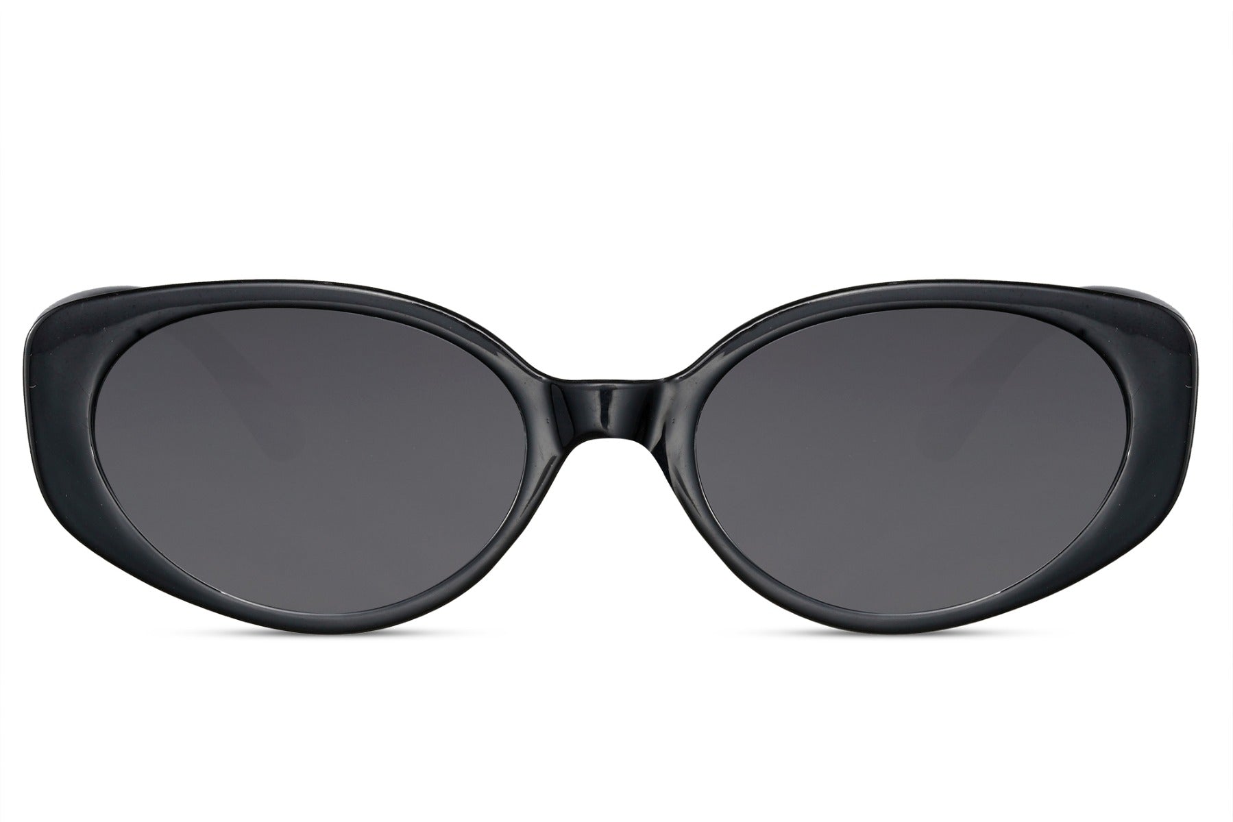Y2K bold oval sunglasses with black polycarbonate frame and smoke grey UV protection lens – sleek retro round shades for everyday city wear and street style, free delivery across UK and Europe from Sunglass Station