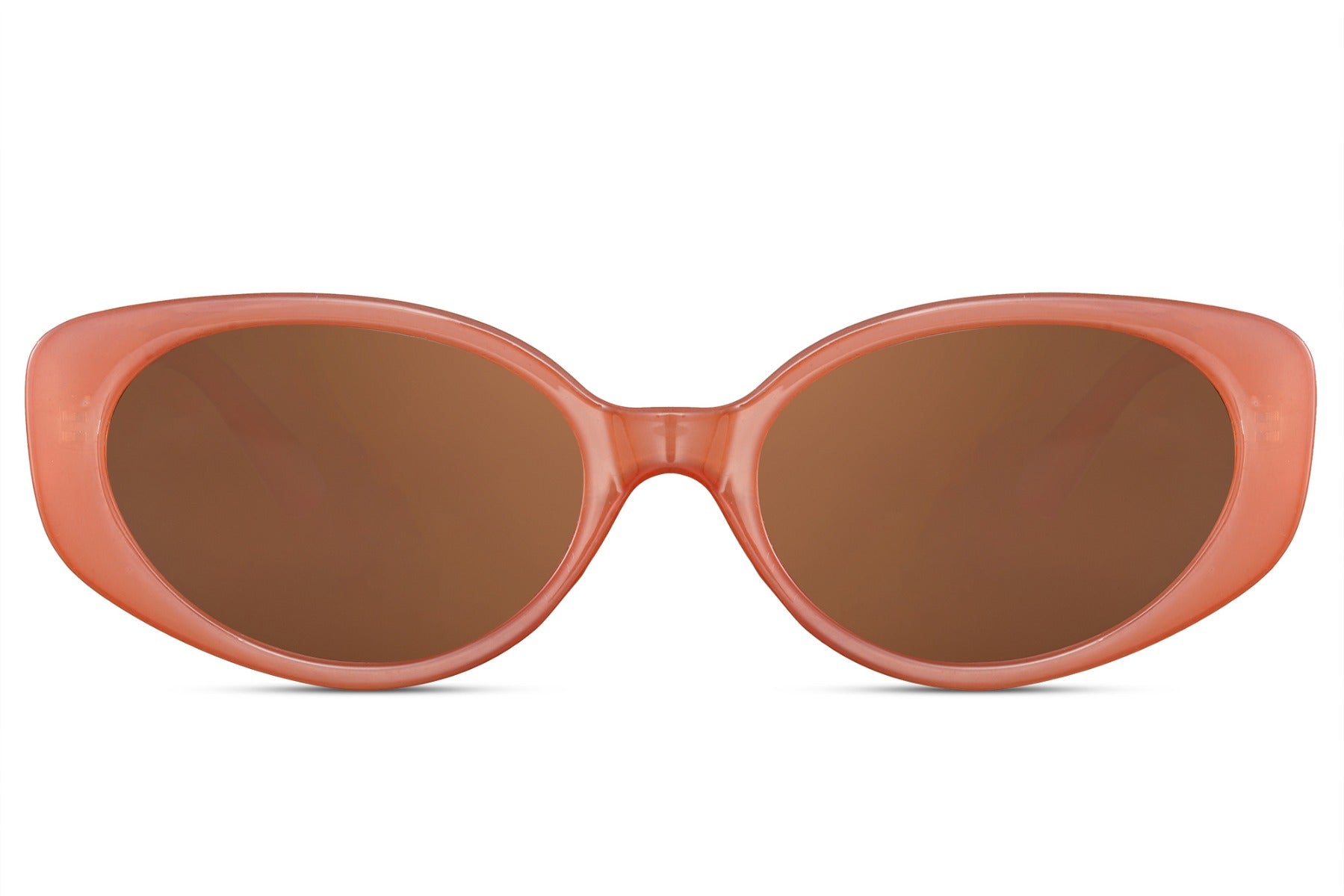 Y2K bold oval sunglasses with orange rust polycarbonate frame and amber brown UV protection lens – bold statement retro round shades for festivals and going out, Sunglass Station free UK and Europe delivery