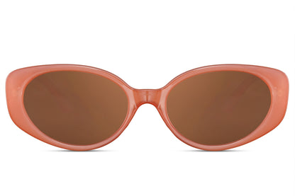 Y2K bold oval sunglasses with orange rust polycarbonate frame and amber brown UV protection lens – bold statement retro round shades for festivals and going out, Sunglass Station free UK and Europe delivery