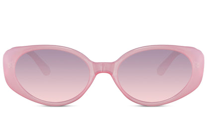 Y2K bold oval sunglasses with pink polycarbonate frame and blush gradient UV protection lens – cute retro Y2K round shades for summer festivals and going out, free delivery across UK and Europe from Sunglass Station