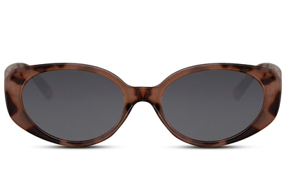 Y2K bold oval sunglasses with brown tortoiseshell polycarbonate frame and amber brown UV protection lens – vintage-inspired animal print retro round shades for city wear and summer holidays, Sunglass Station free UK and Europe shipping