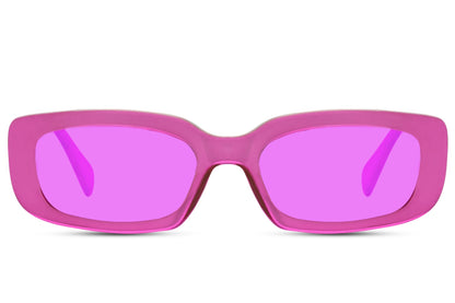 pink tinted rectangle sunglasses trending 2026 summer in European style.