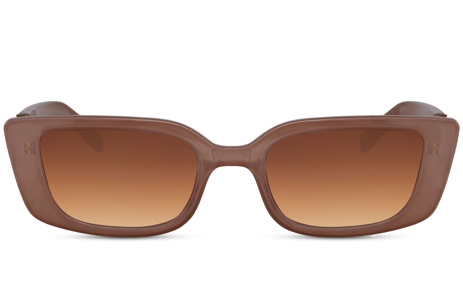 Rectangle sunglasses with brown frame and dark lenses by Sunglass Station, unisex eyewear with UV protection and a bold rectangular shape