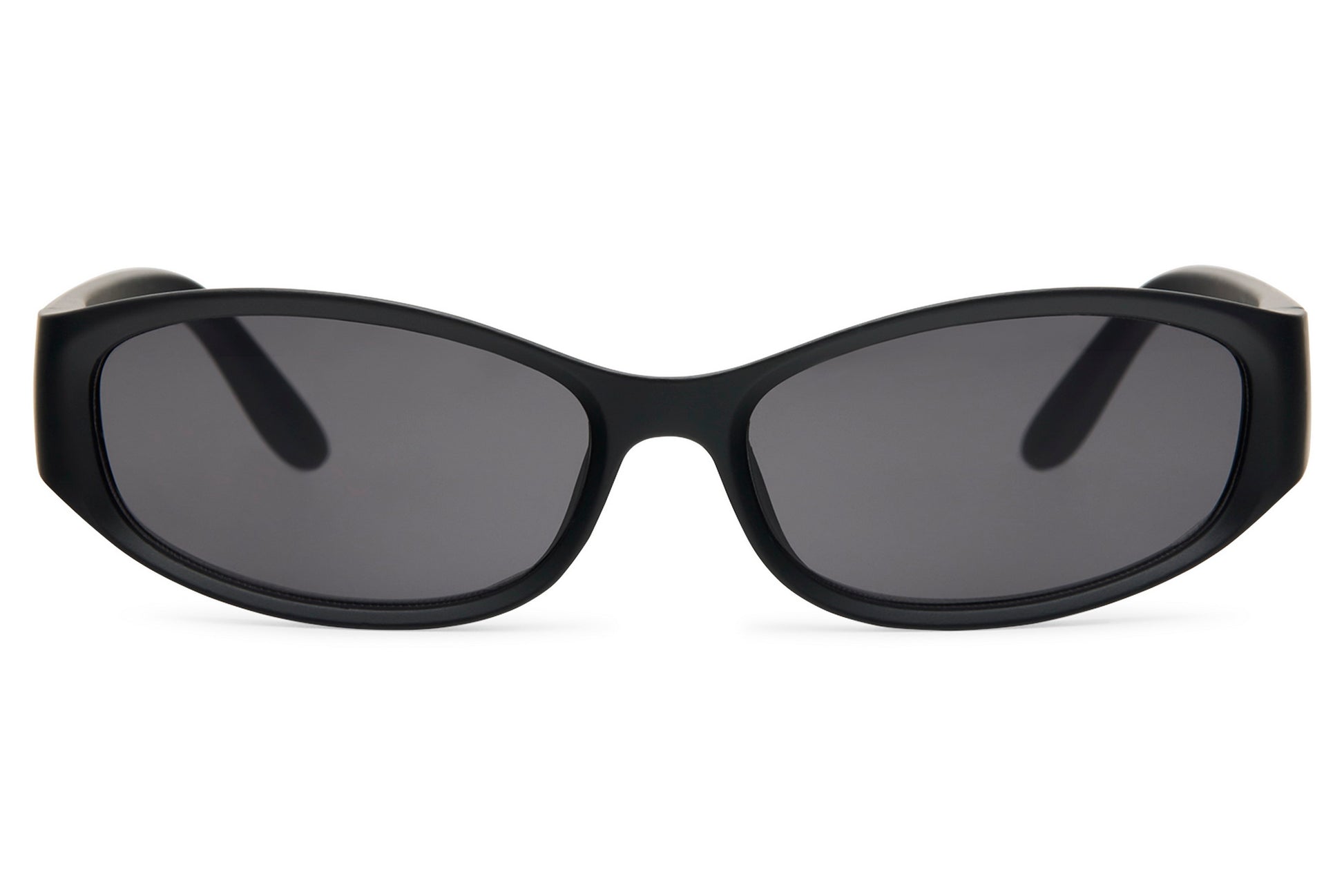 Black slim Y2K visor party sunglasses in 100% recycled polycarbonate — the wrap silhouette that moved from 2000s nostalgia to 2026 festival staple, unisex UV400 protection. Free uk & europe shipping