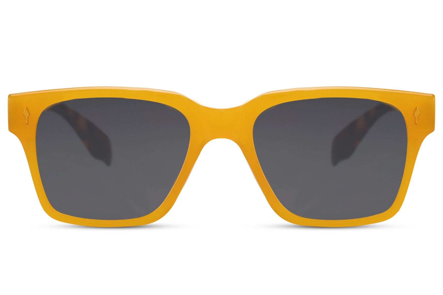 unisex style yellow frame wayfarer shades with black tinted lens for daytime traveling or urban parties